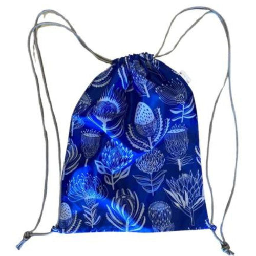 A Love Supreme Drawstring Wet Bag - Floral Kingdom White on Blue