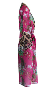 Rush Chiffon Kimono Cover Up - Leopards Kiss Pink