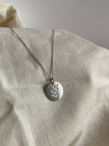 Liwo Sterling Silver Leaves Disc Pendant on Sterling Silver Chain