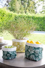 Load image into Gallery viewer, A Love Supreme Fabric Pots Small - Floral Kingdom White on Green
