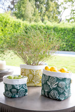 Load image into Gallery viewer, A Love Supreme Fabric Pots Small - Floral Kingdom White on Ochre
