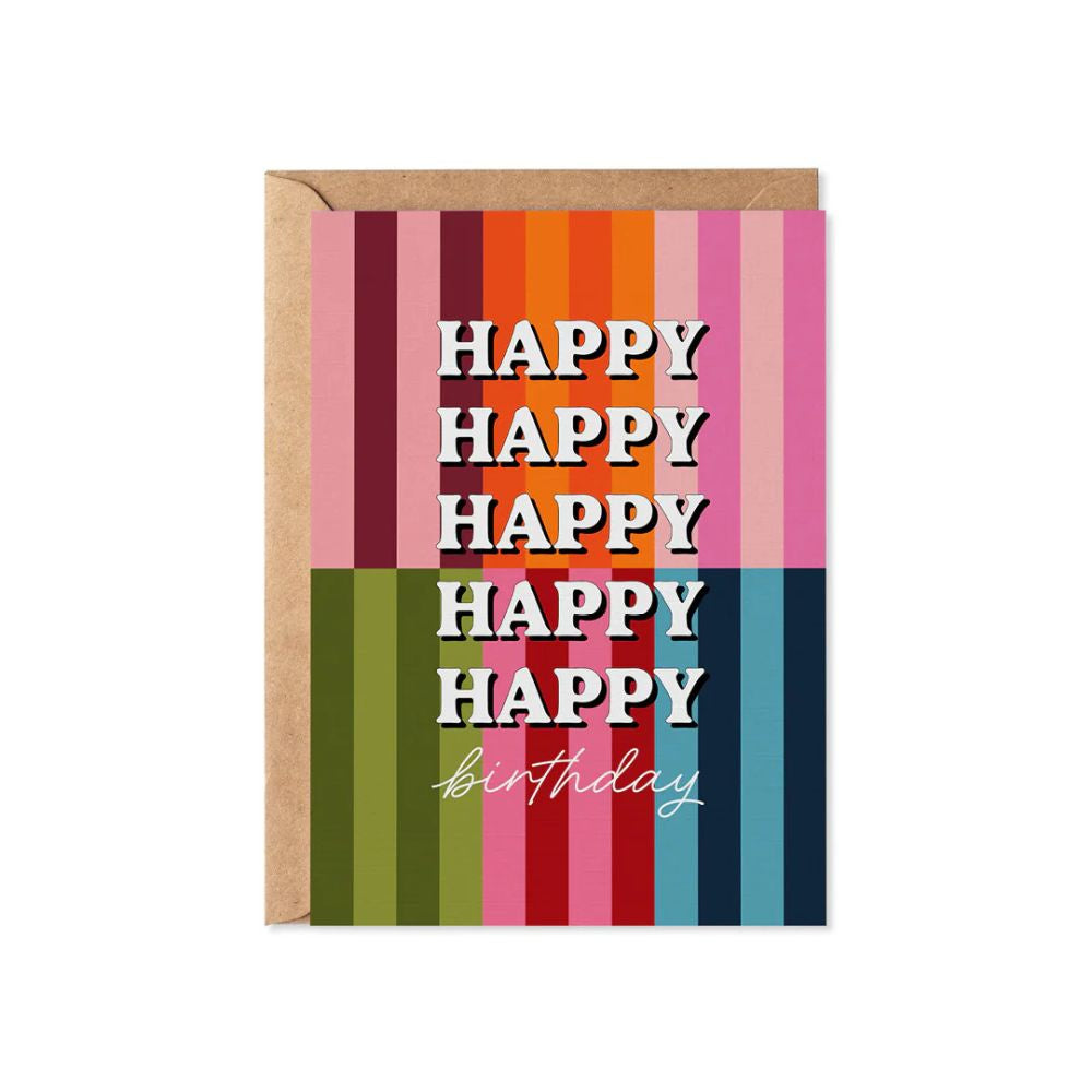 Birthday Card - Birthday Stripes Multicolour (HAPPY HAPPY HAPPY…)