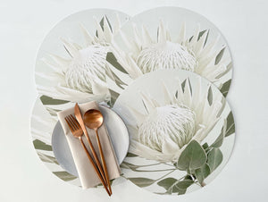 Tableart Placemats Round 4pk - White King Protea