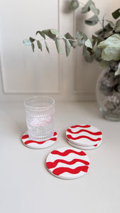Elikia Wave Coin Coaster Set - Red