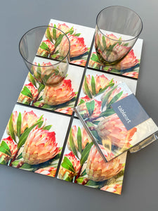 Tableart Square Coasters 6pk - Protea Robijn