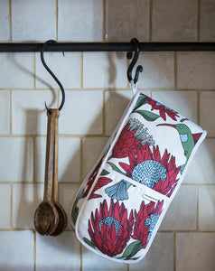 A Love Supreme Double Oven Gloves - Floral Kingdom White on Sage