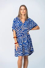 Load image into Gallery viewer, Signature Celia Dress - Blue &amp; White Geometric
