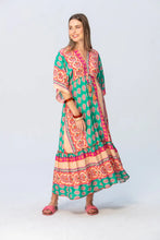 Load image into Gallery viewer, Signature Georgia Kaftan - Coral / Green
