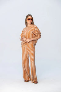 Signature Sydney Wide Leg Cargo Pants  - Camel & White Stripe