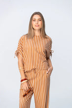 Load image into Gallery viewer, Signature Serena Shirt - Camel &amp; White Stripe
