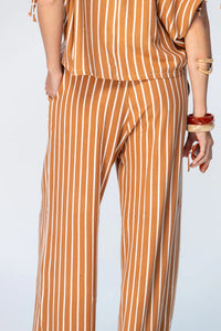 Signature Sydney Wide Leg Cargo Pants  - Camel & White Stripe