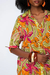 Signature Nina Shirt Dress - Green & Pink