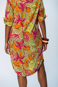 Signature Nina Shirt Dress - Green & Pink