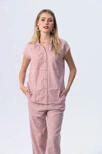 Signature Cassis Stripe Shirt - Red & White