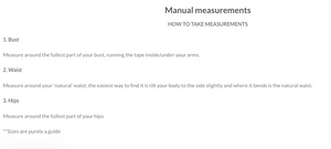 Trinity manual measurements guide