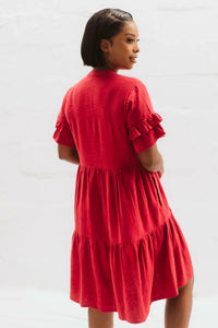 Trinity Jasmine Linen Dress - Red