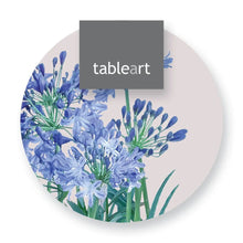 Load image into Gallery viewer, Round Tableart coasters with blue floral Agapanthus design - set of 4
