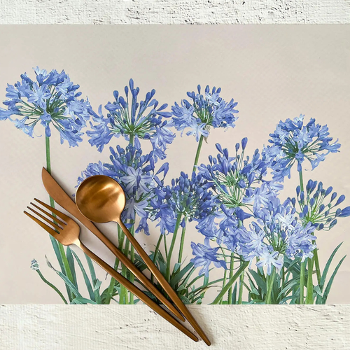 Disposable Tableart placemats set of 25 with blue agapanthus image 