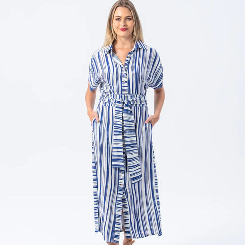 Signature by Des Antiqua Dress - Blue & White Stripe