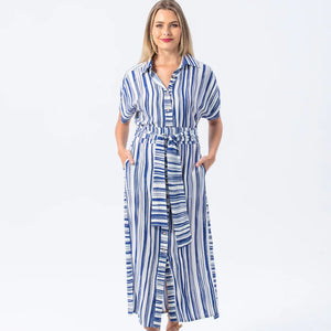 Signature by Des Antiqua Dress - Blue & White Stripe