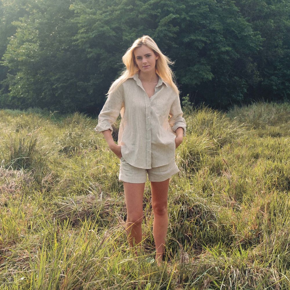 Elula Boyfriend Shirt -  Flax