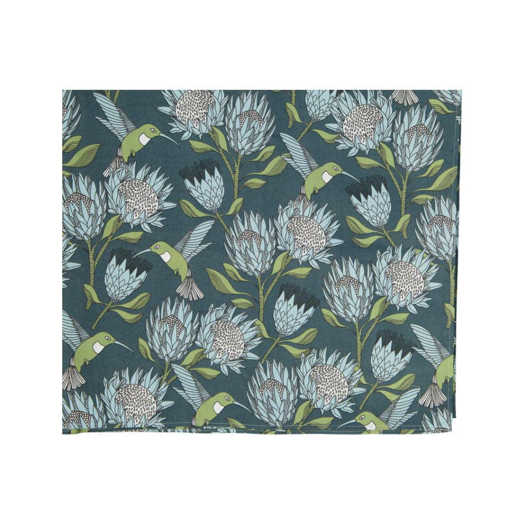 A Love Supreme Tablecloth Extra Length - Protea Blue on Gunmetal