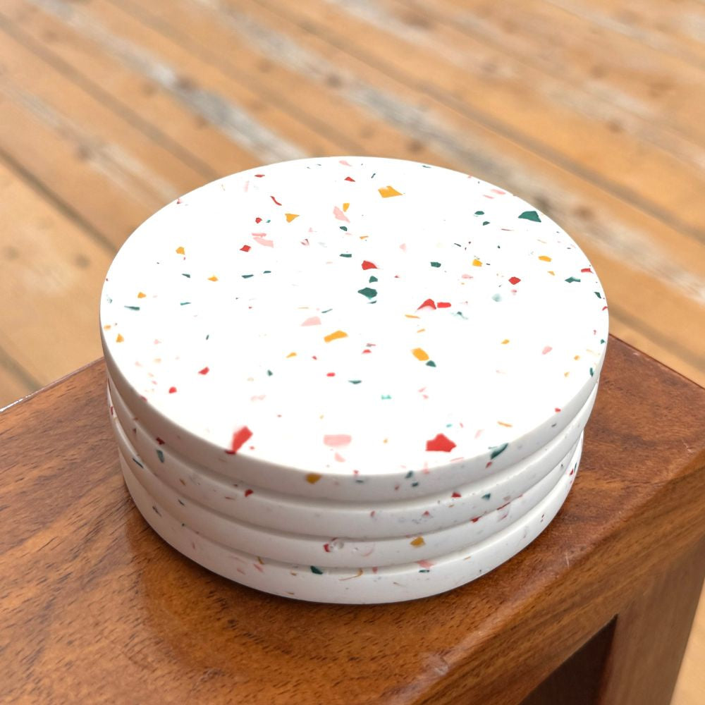 ElikiaTerrazzo Coin Coaster Set - White