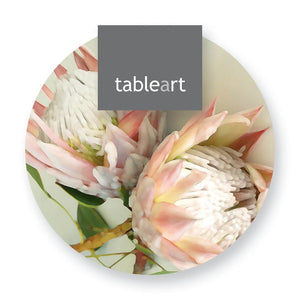 Round coasters with king protea design