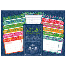 Load image into Gallery viewer, 2026 desk calendar with colorful monthly tabs on a blue background
