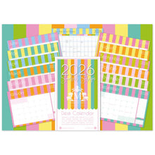 Load image into Gallery viewer, Colorful desk calendar with striped design for 2026 on a white background

