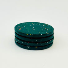 Load image into Gallery viewer, Set of four green speckled coasters on a white background
