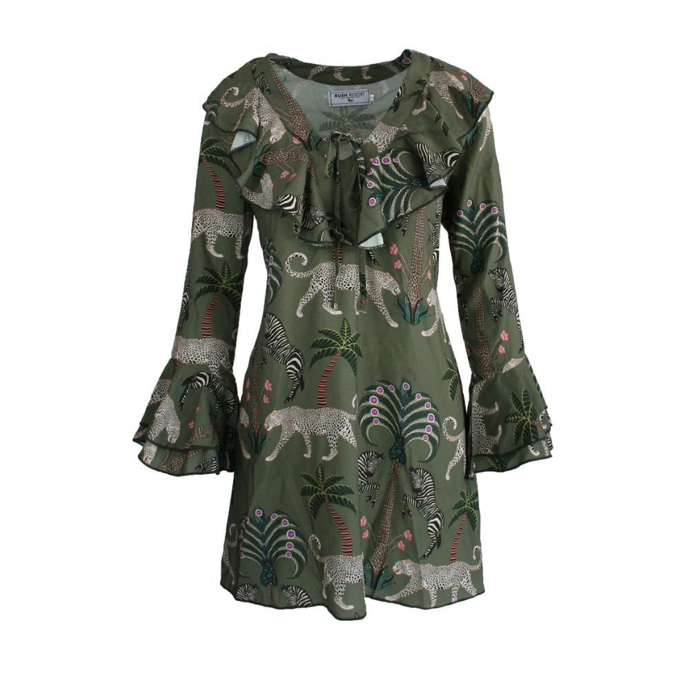 Rush Flounce Dress - Okavango Olive