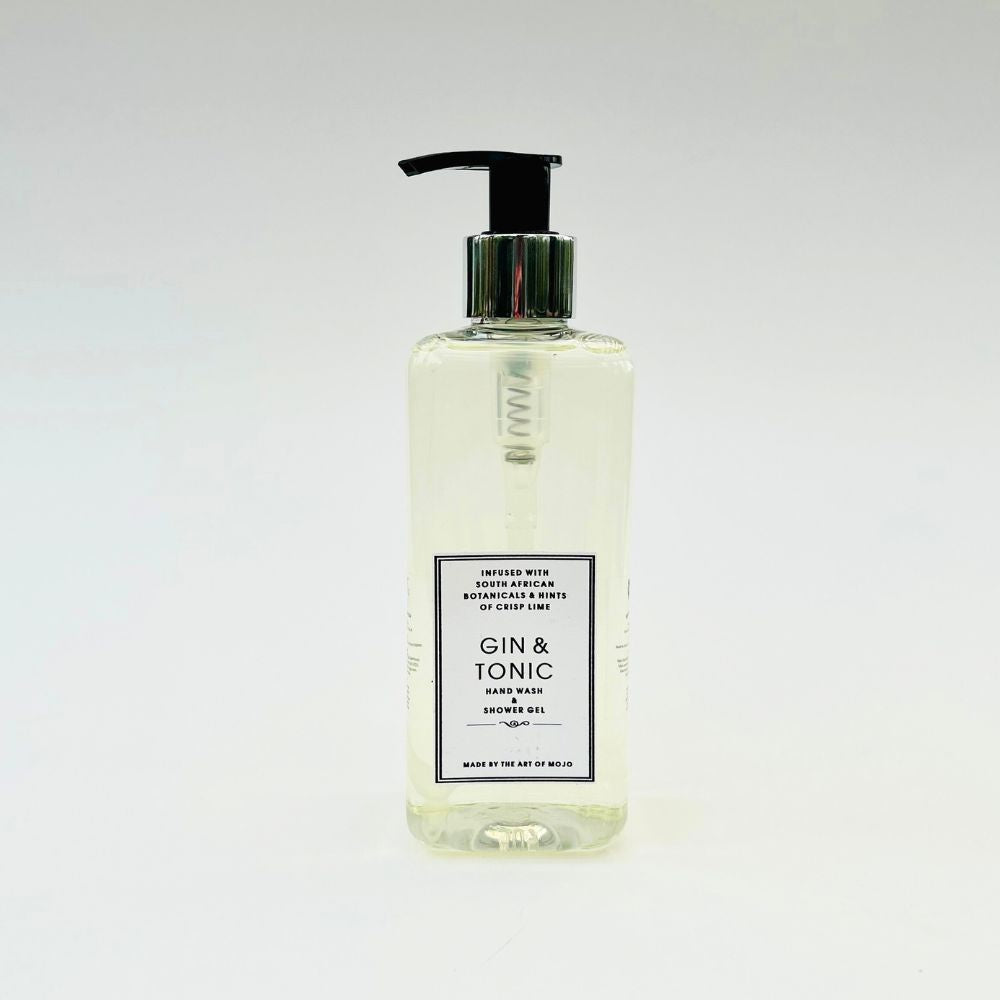 Bottle of Gin & Tonic shower gel with a pump on a white background