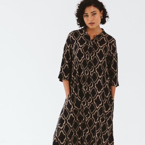 Trinity Maggie Dress Gold & Black Ikat 