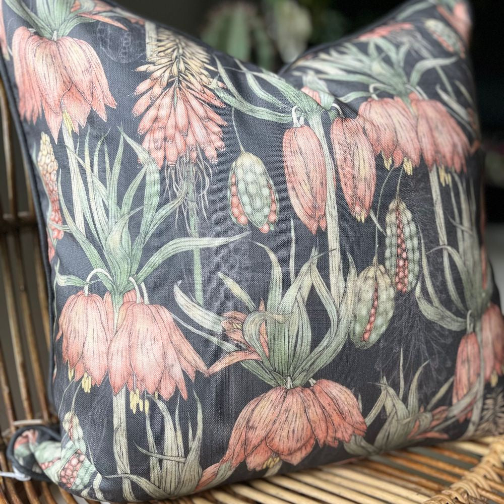 JW Designs Cushion Cover 60x60cm - Grey Aloe Flower