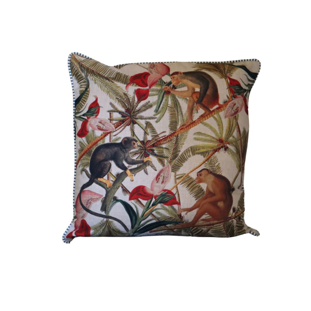 H & H Linen Look Raffia Monkeys Play Cushion Cover - 60x60cm