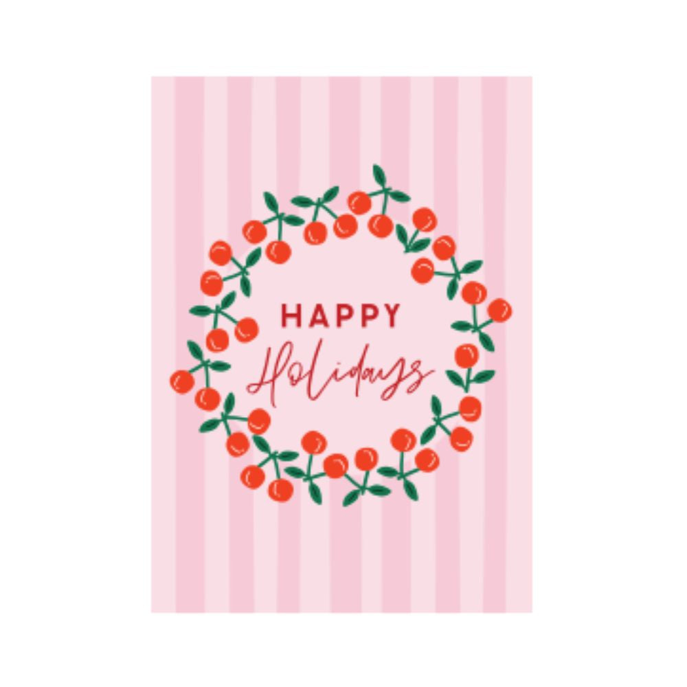 Studio Italiana Card - Happy Holidays (Cherry Wreath)