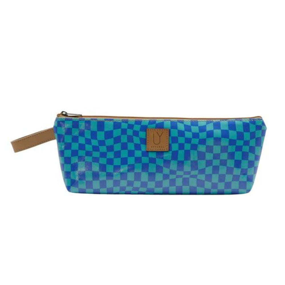 Iy 1 Zip Pencil Case - Warped Check Aqua