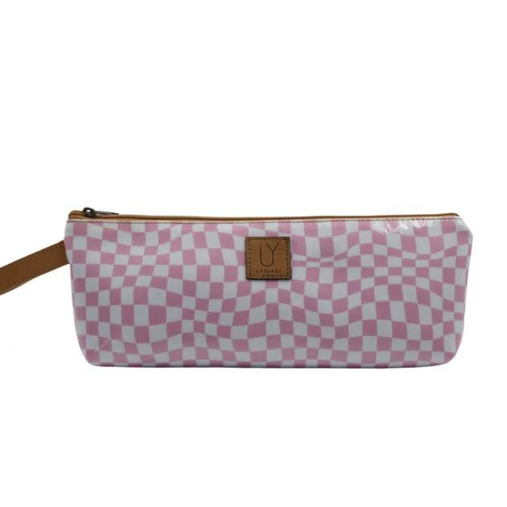 Iy 1 Zip pencil Case - Warped Check Pink