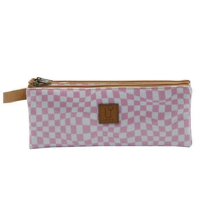 IY 3 Zip Pencil Case - Warped Check Pink