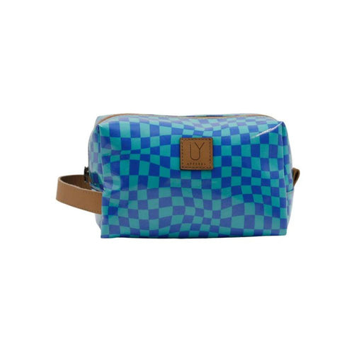 IY Soft Cosmetic Bag - Warped Check Aqua