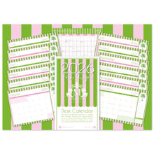 Load image into Gallery viewer, 2026 desk calendar with green and pink striped design
