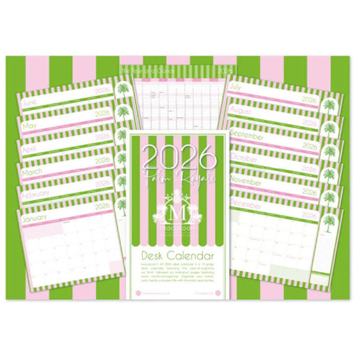 2026 desk calendar with green and pink striped design