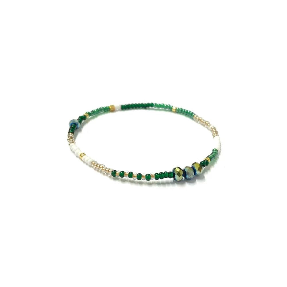 Kiki Collection Beaded Bracelet - Green + Gold