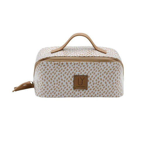 IY Large Cosmetic Bag - Spotted Gold on White