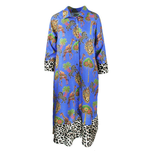 Long-sleeve dress with animal print and leopard pattern on a white background