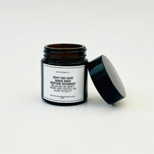 Load image into Gallery viewer, Black jar candle with a humorous label on a white background
