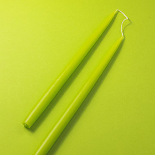 Two green candles on a bright green background