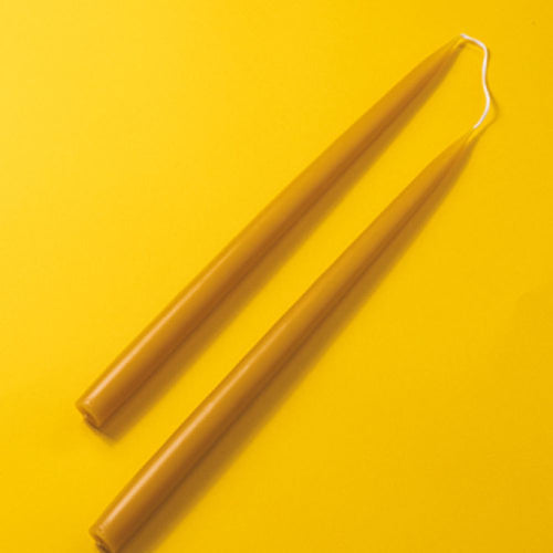 Two yellow candles on a yellow background