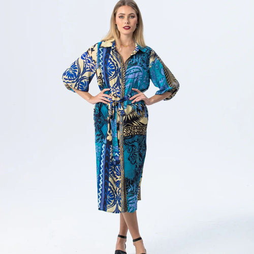 Signature by Des Monaco Dress - Blue Abstract